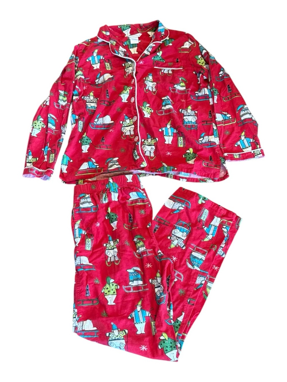 The Company Store Women’s Cotton Flannel Christmas Polar Bears Pajama Set L 2pc